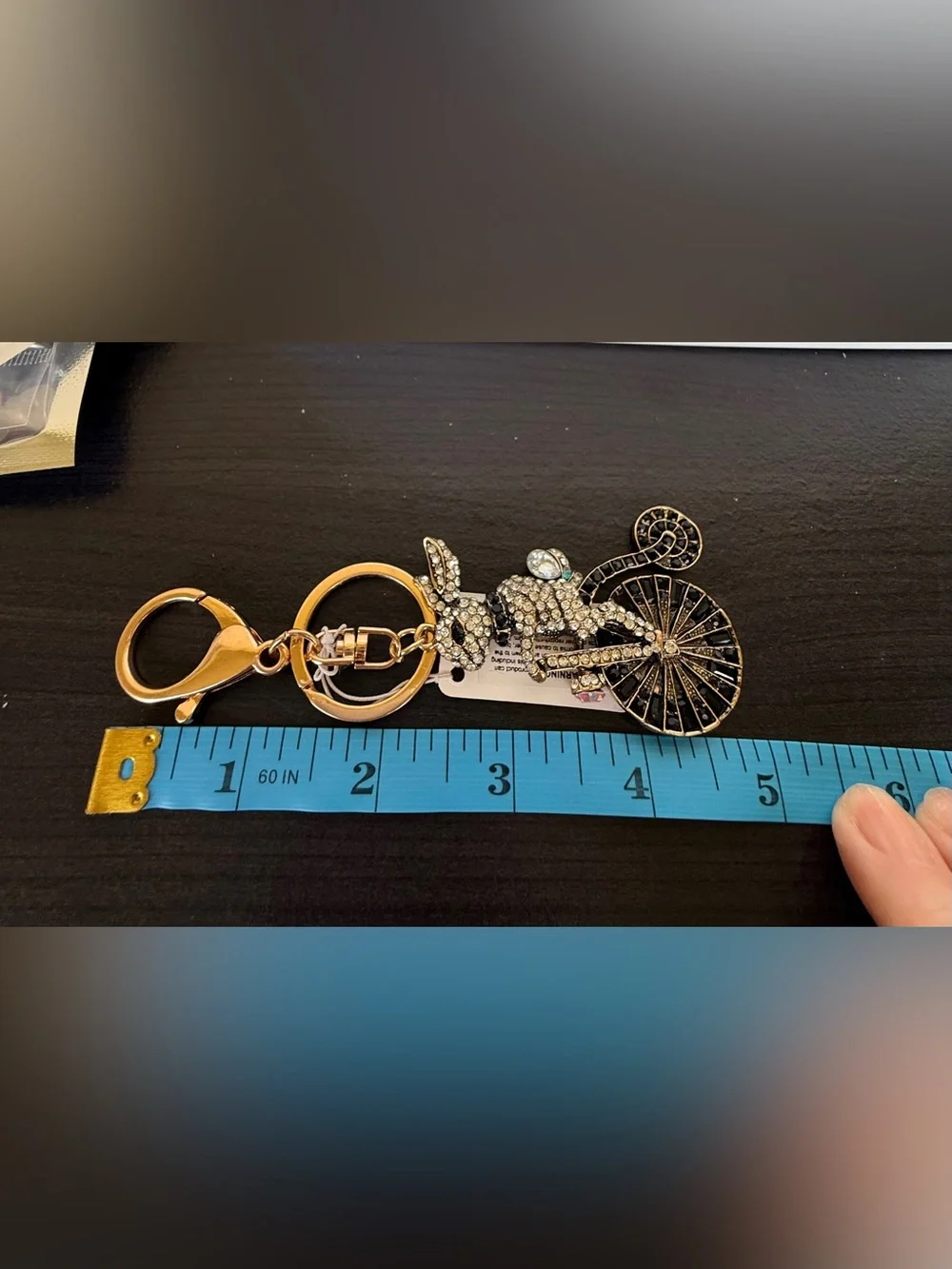 Adorable Crystal Bunny on a Vintage Bicycle Keychain
